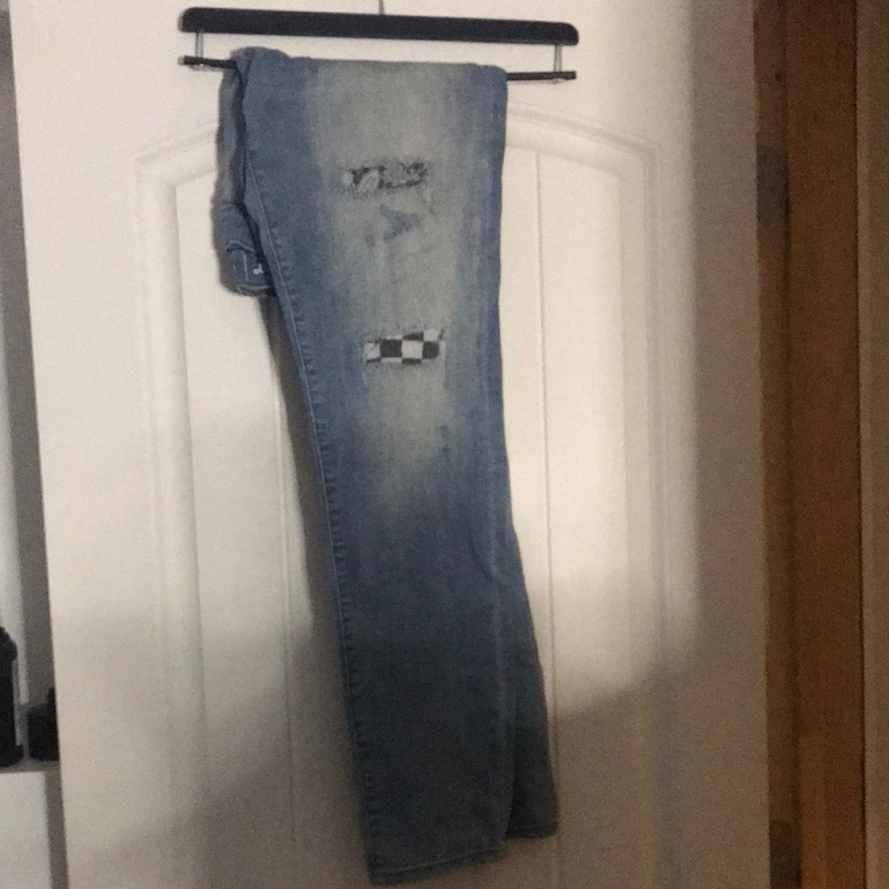 distressed patched jeans[Custom]